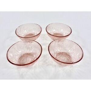 4 Vintage KIG Indonesia Pink Glass Hibiscus Bowls 5" Textured Floral Trinket